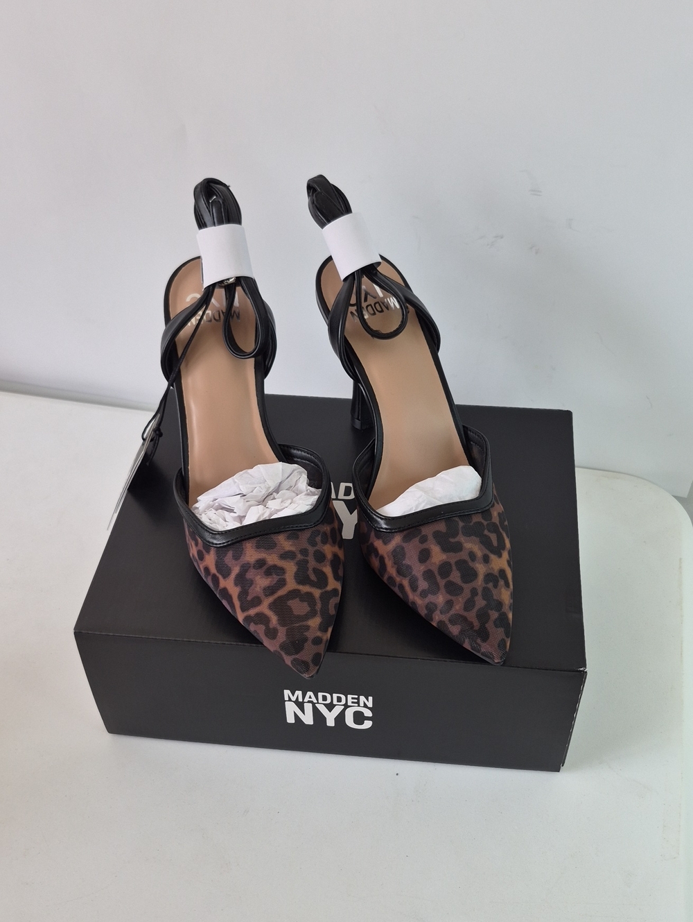 Madden NYC Leopard Pointed-Toe Slingback Heels in Black/Brown Size 10